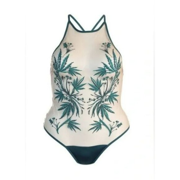 Thistle And Spire Brooklyn Haze Thong Bodysuit Emerald/Butterscotch XSmall NWT - Picture 4 of 5
